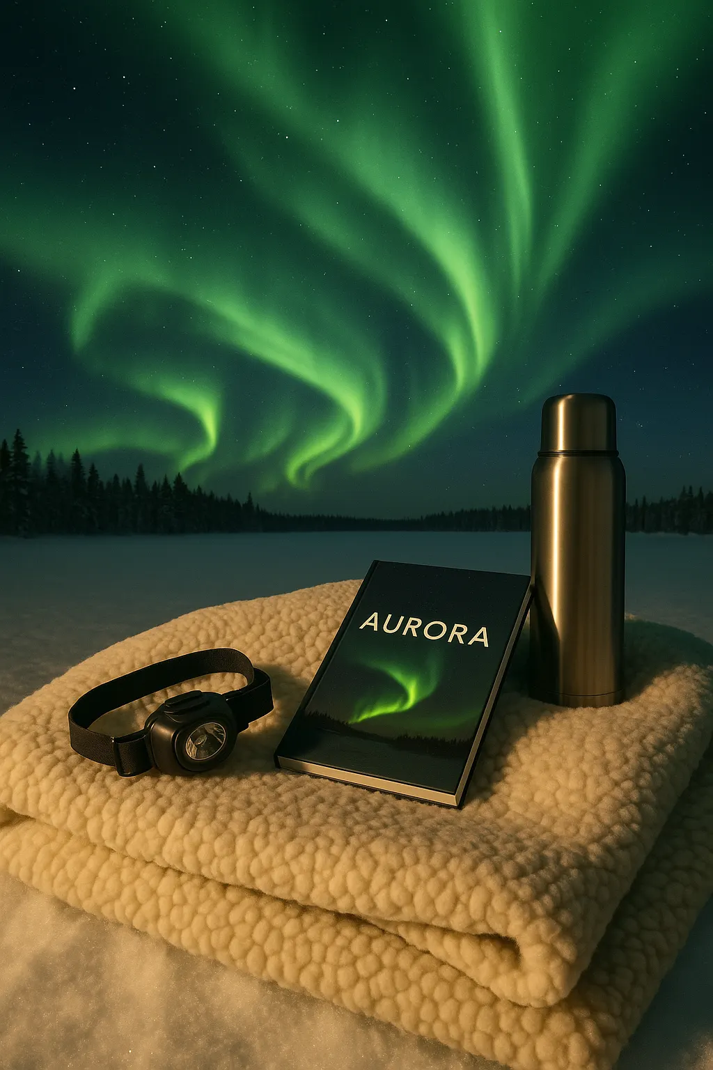 Outdoor wood-fired hot tub under the northern lights
