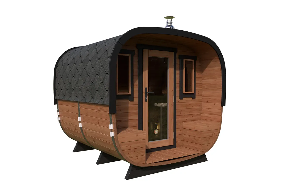 Traditional barrel sauna in the garden